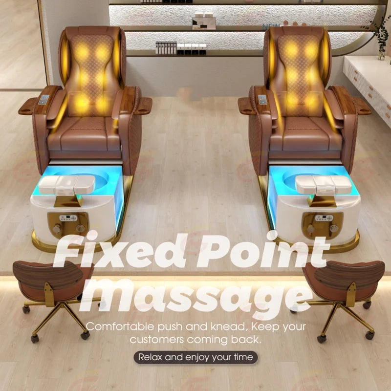 Salon Furniture Electric Luxury Multifunctional Brown Pedicure Chair with Massage Back Lift Manicure Beauty Salon Special