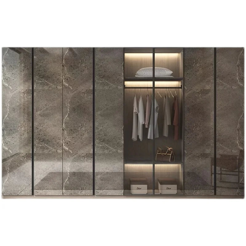 Luxury wardrobe, modern and minimalist cloakroom, home use, Nordic tempered glass door, customized cabinet, bedroom, assembled w