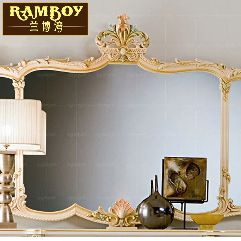 European solid wood side cabinet French luxury carved painted cabinet Villa restaurant storage cabinet furniture