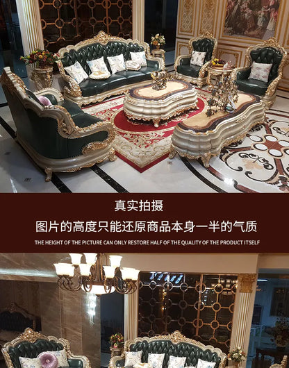 European-style villa leather sofa high-end luxury European and American living room combination high-end atmospheric oak new
