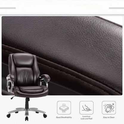 Office Chair Wide Seat - High Back PU Leather Executive Computer Desk and Chair with Ergonomic Back Support - Black