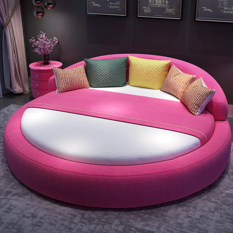 Round Fabric Big Bed Double Simple Princess Designer Bedroom Modern Bed Hotel Wedding Camas Moderrnas Inteligentes Furniture