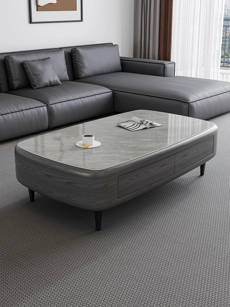 Slate high-end light luxury rectangular oval coffee table living room home high foot modern Italian style