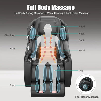 Massage Chair, Full Body Zero Gravity SL-Track Shiatsu Massage Recliner Chair with Heat Body Scan Bluetooth Foot Roller APP