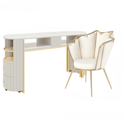 White Gold Nail Desk Chairs Organiser Modern Designer Nail Table Nordic Aesthetic Scrivania Per Unghie Manicure Furniture