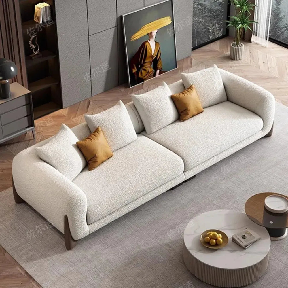 High Quality Lambswool Sofa Lazy Love Seat Unusual Straight Soft Couch Wood Legs Reading 3 Seat Sofa Muebles Home Furniture