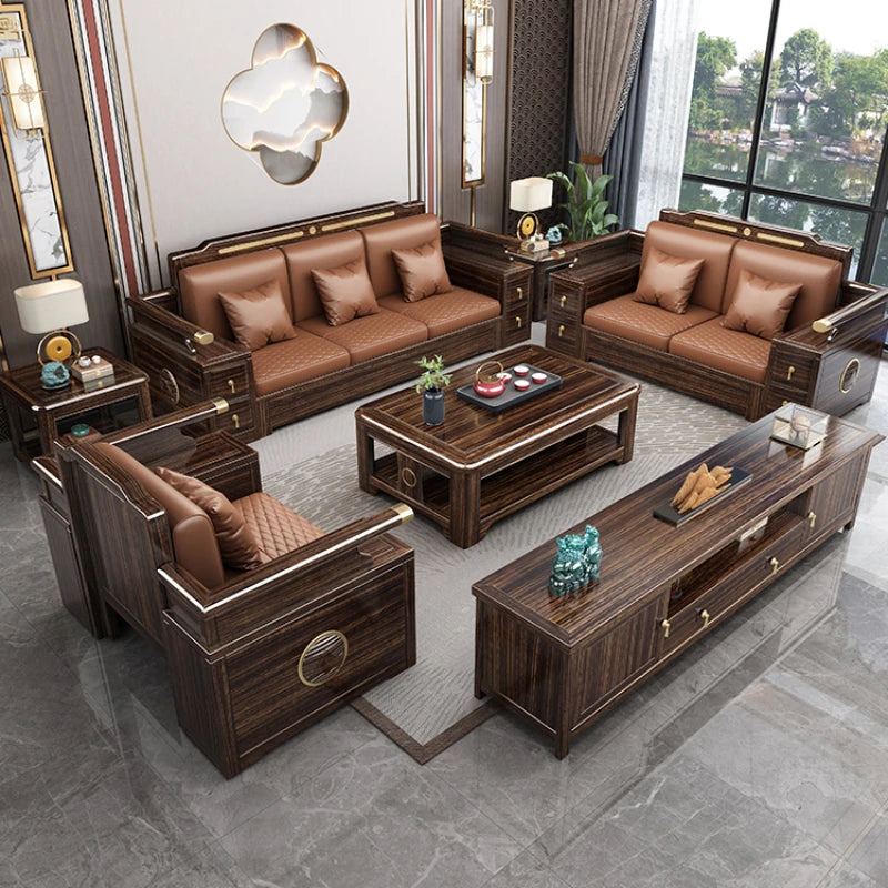 New Chinese style ebony all solid wood sofa combination villa living room, small and large unit storage sofa furniture