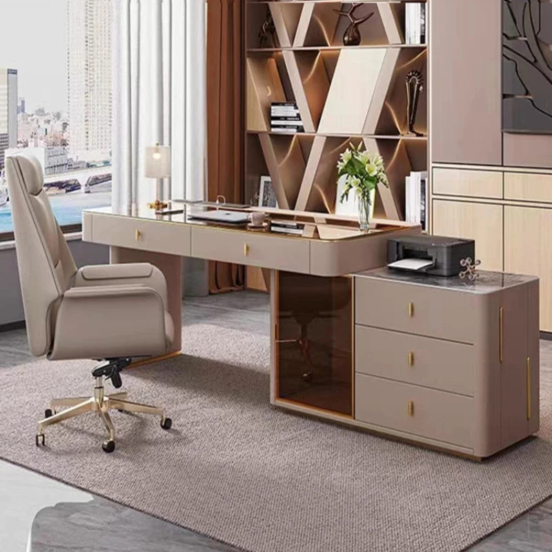 Modern Executive Desk: Multifunctional Office Table with Accessories.