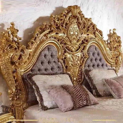 French solid wood carved double bed, European leather art princess bed, high-end customized 1.8-meter wedding bed