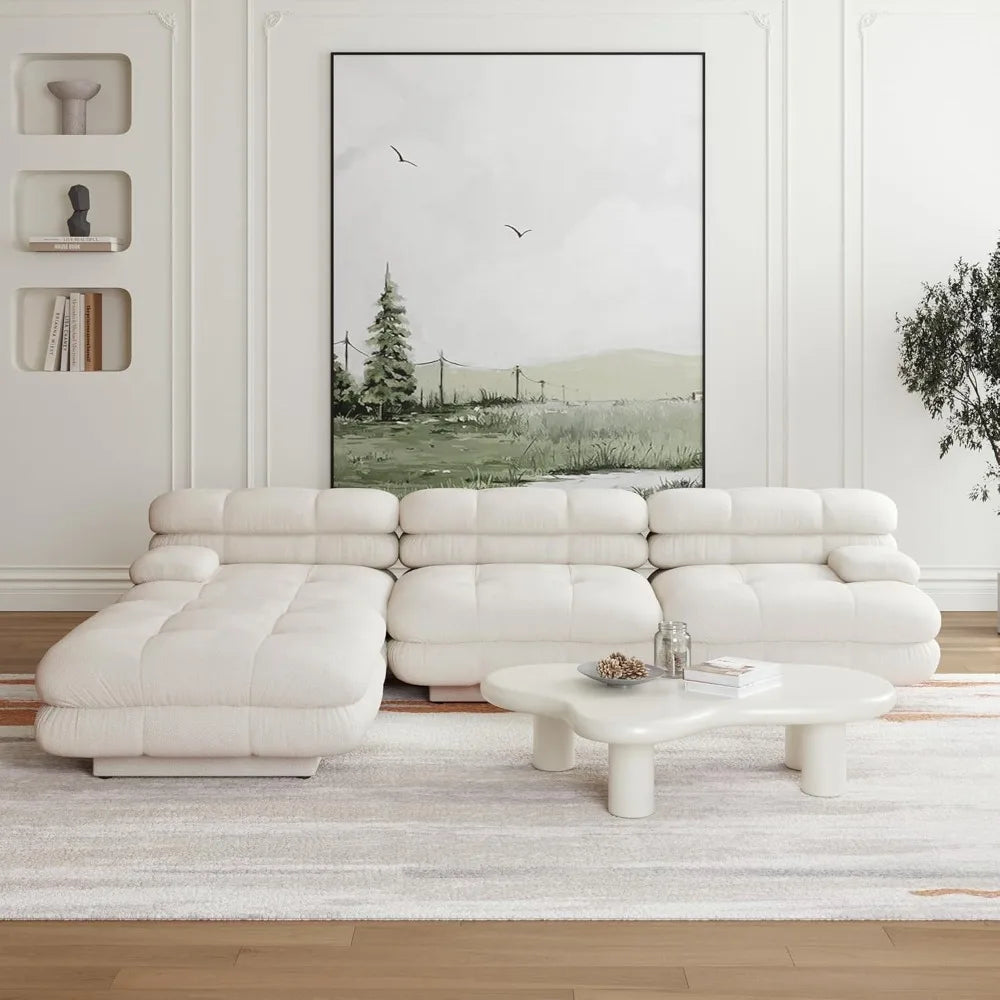 Modular sectional sofa, 146" L-shaped sofa with ottoman, velvet 3-seater double cushioned sectional sofa, minimalist sofa