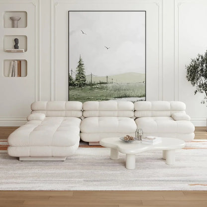 Modular sectional sofa, 146&quot; L-shaped sofa with ottoman, velvet 3-seater double cushioned sectional sofa, minimalist sofa