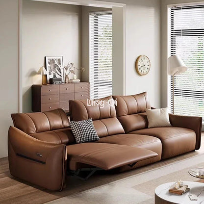 Home Cowhide Reclining Sofa Multifunction Luxury Modern Senior Club Meditation Couch European Adjustable Muebles Room Furniture