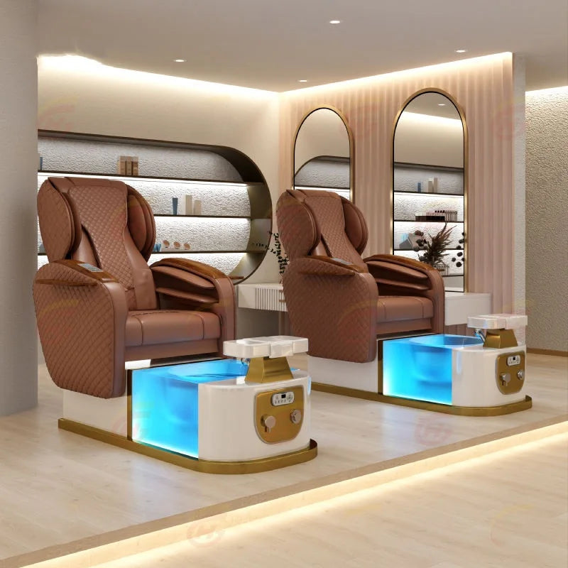 Salon Furniture Electric Luxury Multifunctional Brown Pedicure Chair with Massage Back Lift Manicure Beauty Salon Special