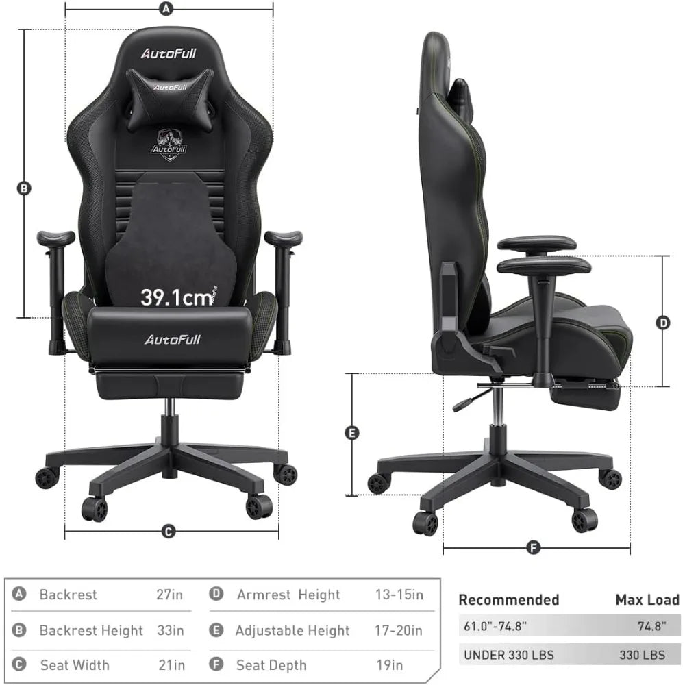Gaming Chair PC Chair with Ergonomics Lumbar Support, Racing Style PU Leather High Back Adjustable Swivel Task Chair
