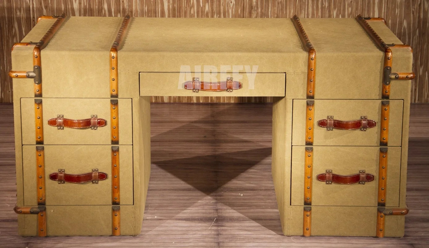 European Classic Vintage Rattan Office Desk