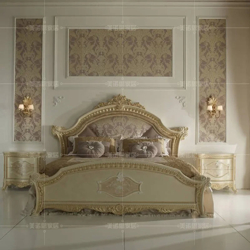 French solid wood carved European double bed villa bedroom princess bed 1.8 meters wedding bed