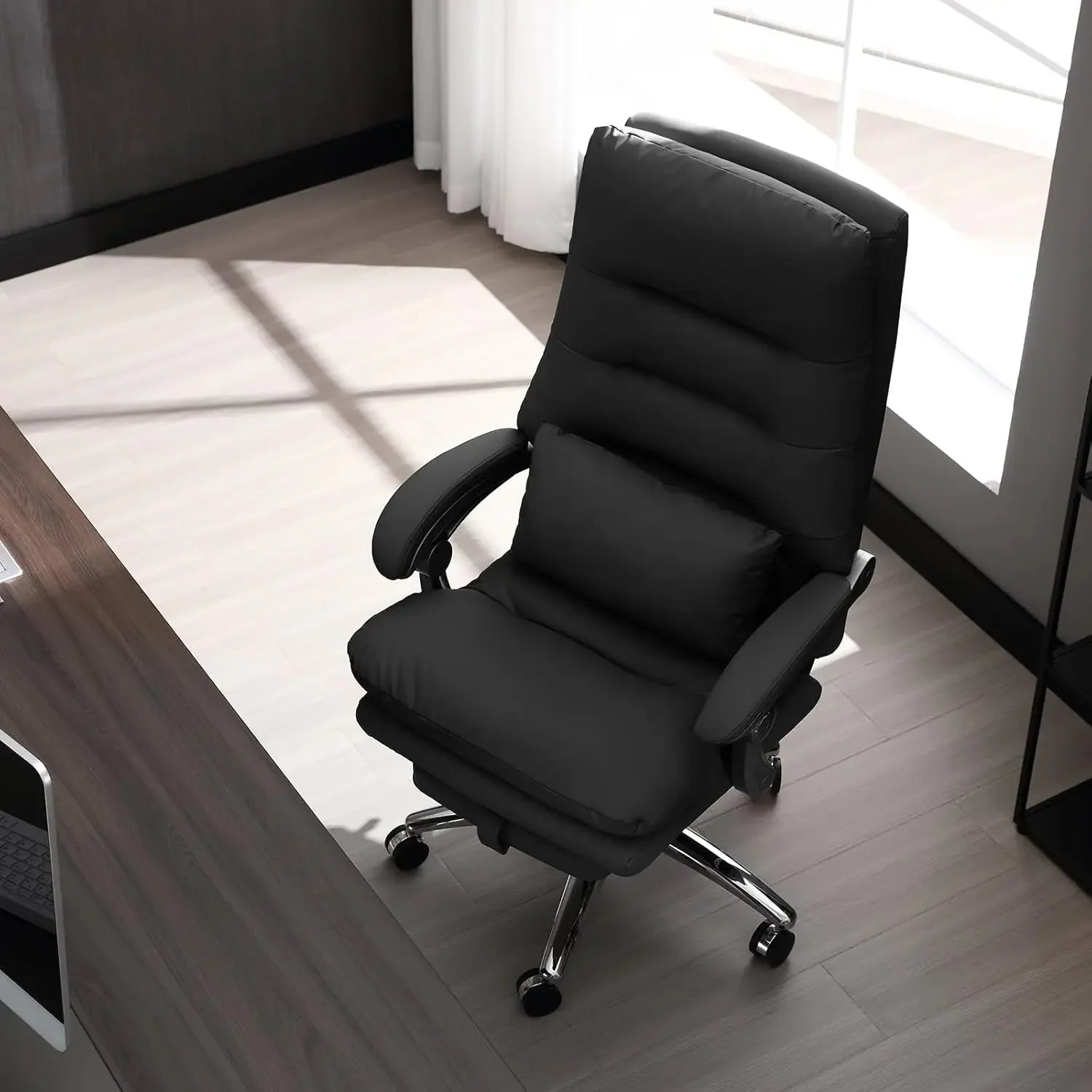 Office Chair with Foot Rest - High Back Executive Chair with Padded Linkage Armrests, Reclining Desk Chair with Wheels,