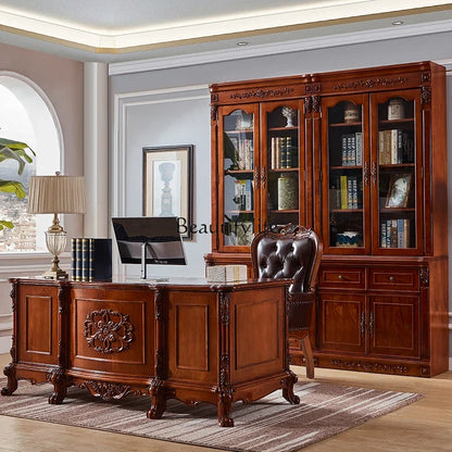 Solid Wood Executive Desk Computer Desk Study Furniture Retro Luxury European Boss Desk Workbench
