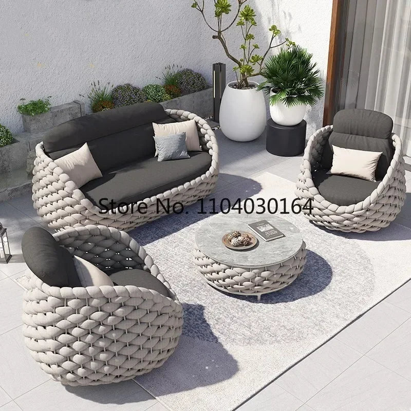 Garden Villa Balcony Rattan Chair Coffee Table Furniture Combination Outdoor Garden Waterproof Sunscreen Rattan Casual Sofa