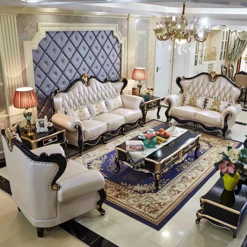 ProCARE High-end European Style Hand Carved Flower Sofa Living Room Sofa Luxury Furniture Sets