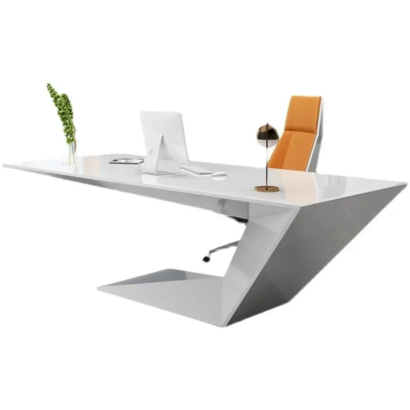 Modern White Office Desk – Height Adjustable with Organizer