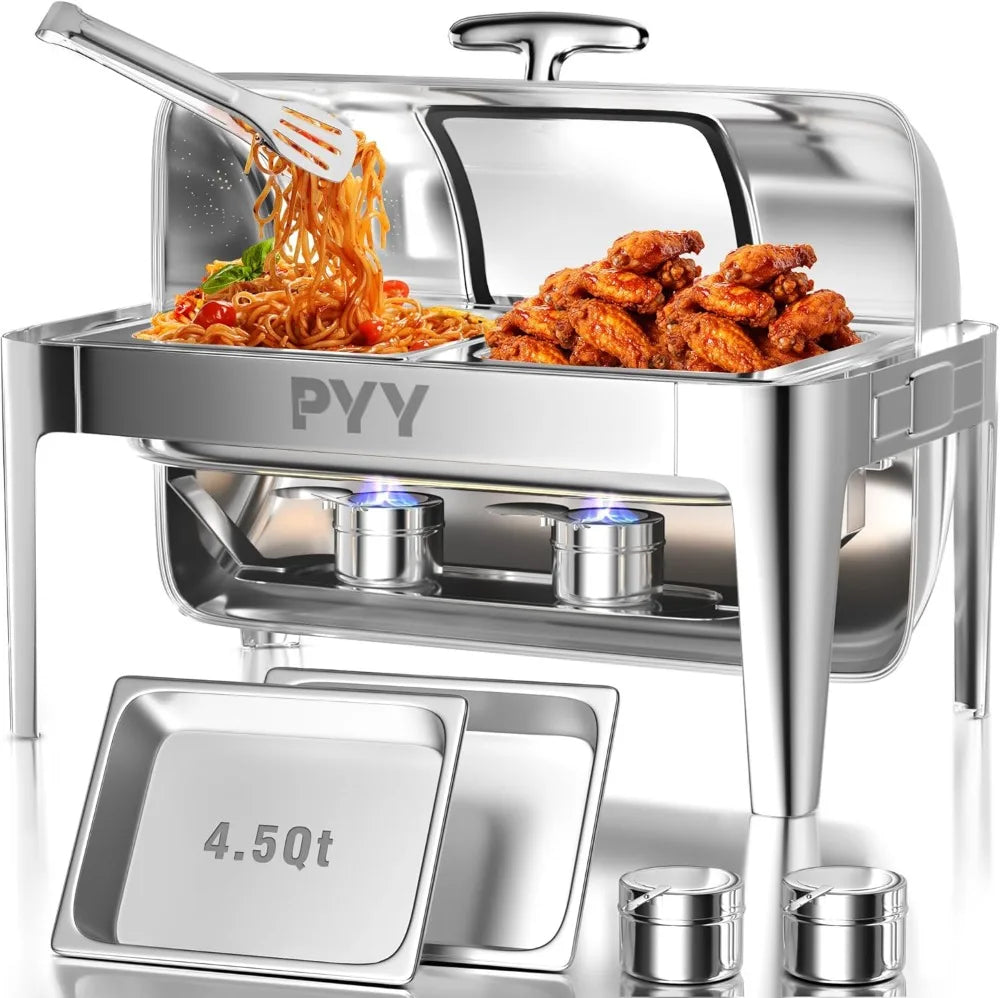 PYY Roll Top Chafing Dish Buffet Set, 9 QT Stainless Steel Chafing Server Set for Catering Commercial Chafers Buffet Warmer