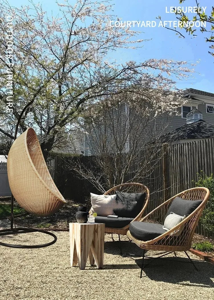 Outdoor Waterproof Furniture Garden Table And Chair Set Aluminum Arm Wicker Rattan Restaurant Dining Outdoor Chair