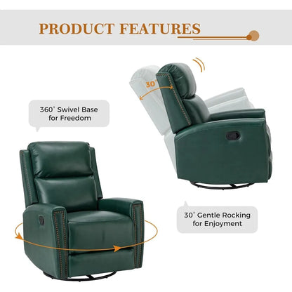 Modern home theater lounge leather swivel arm lounge chair, manual glider lounge chair with adjustable backrest and footstool