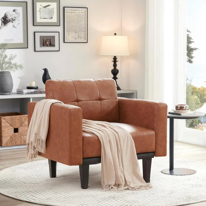 Leather Accent Chair Set of 2 with Wood Base &amp; Legs,Oversized Upholstered Single Sofa Chair, Comfy Living Room Armchairs