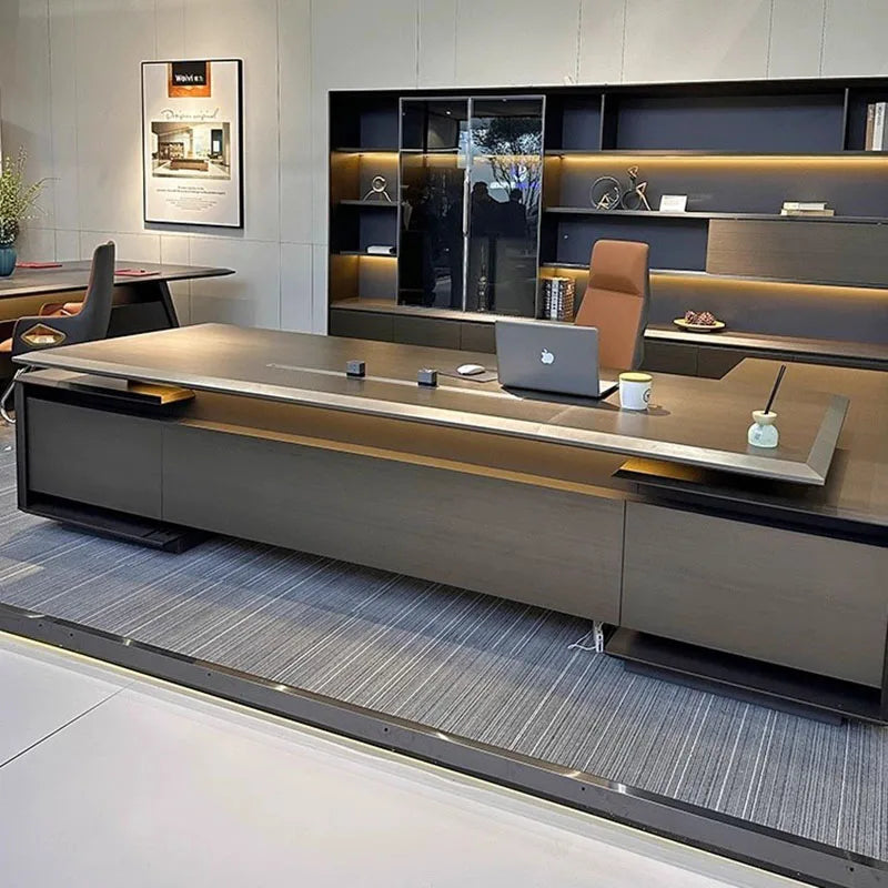 L-Shaped Executive Office Desk with Drawers