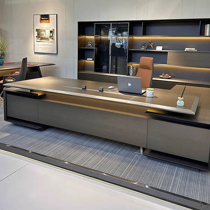 L-Shaped Executive Office Desk with Drawers