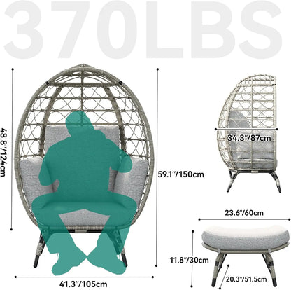 Outdoor Egg Chair with Ottoman  Cushion Rattan  Wicker Chair PE for Patio, Garden, Backyard, Porch