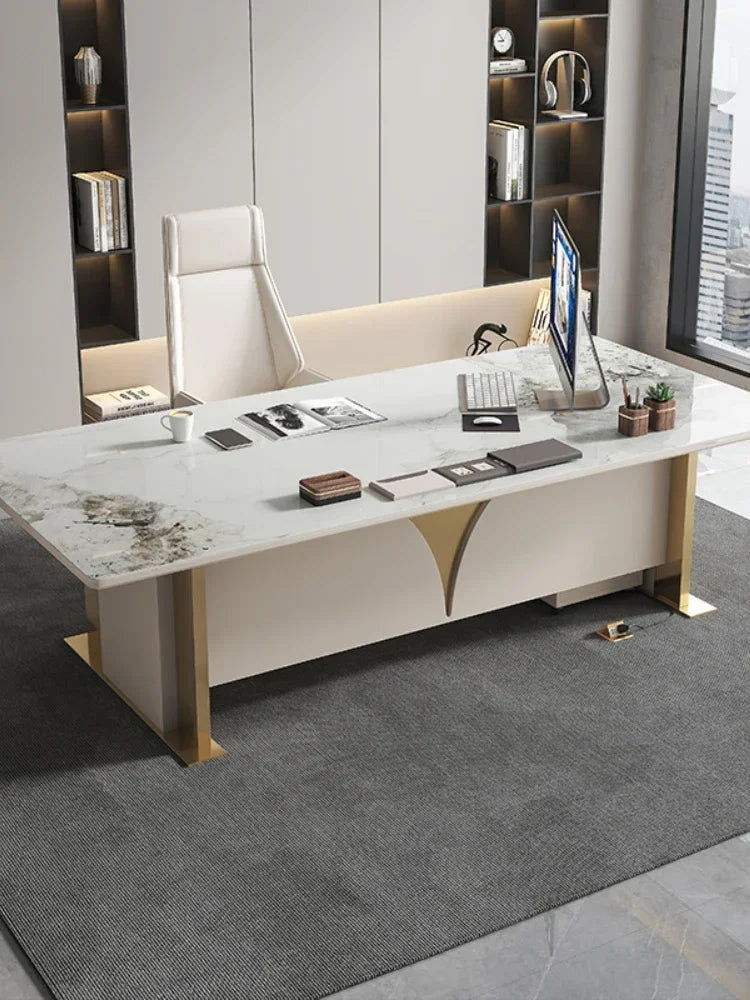 Modern Light Luxury Stone Plate Computer Desk Manager President Office Desk Female Boss