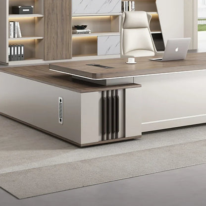 European L-Shaped Office Desk with Drawers and Shelf