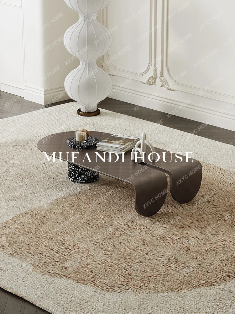 Italian Light Luxury Modern Household Living Room Coffee Table Metal Brushed Oval Tea Table