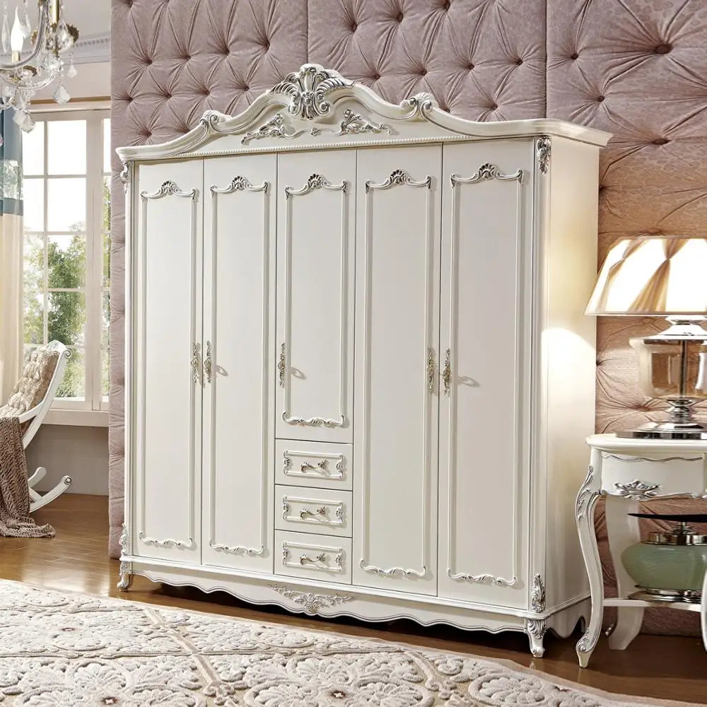 Newest White Solid Wood Wardrobe – With Drawers for Home Bedroom