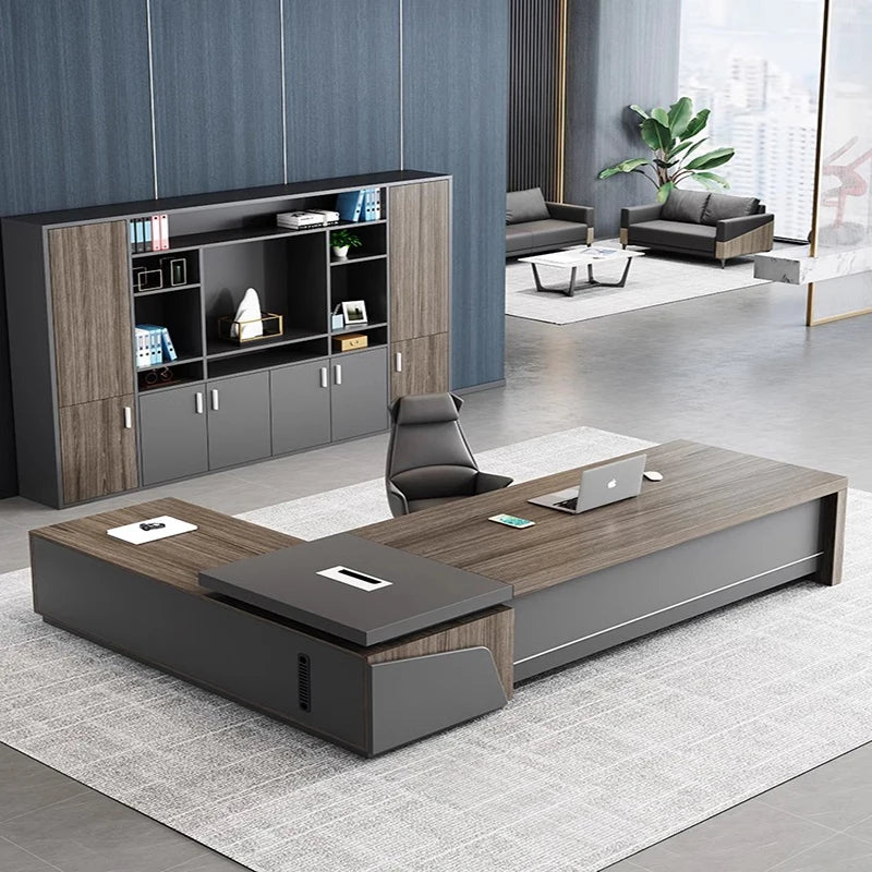 Luxury Office Desk: Modern Metal Storage with Corner Design