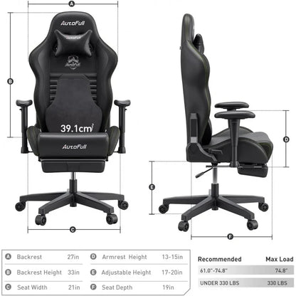 Gaming chair pc chair with ergonomics lumbar support, racing style PU leather high back adjustable swivel task chair with footre