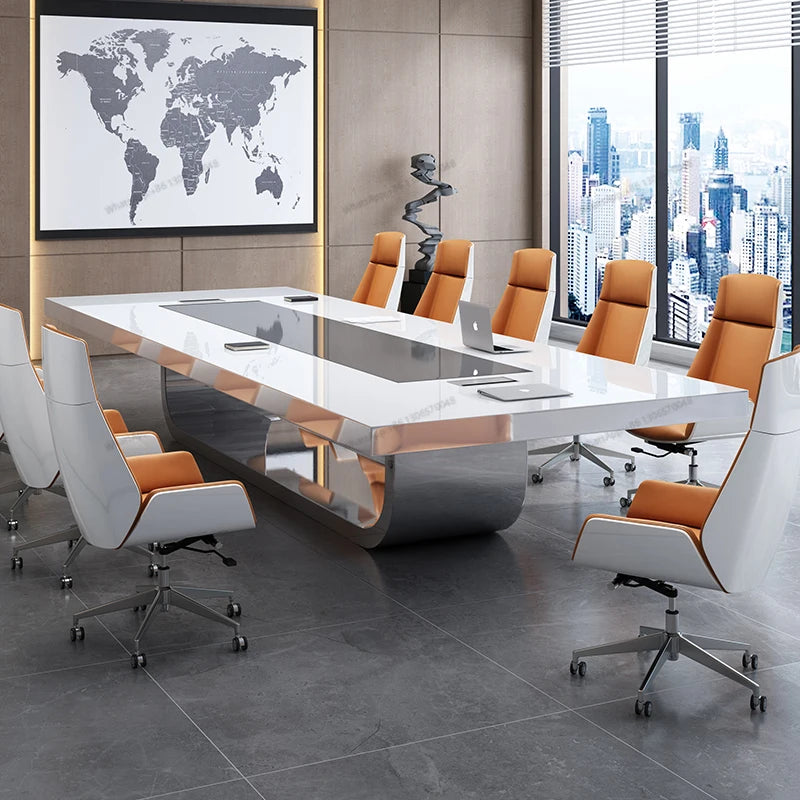 White paint conference table and chair combination long table workbench minimalist modern office meeting strip training table