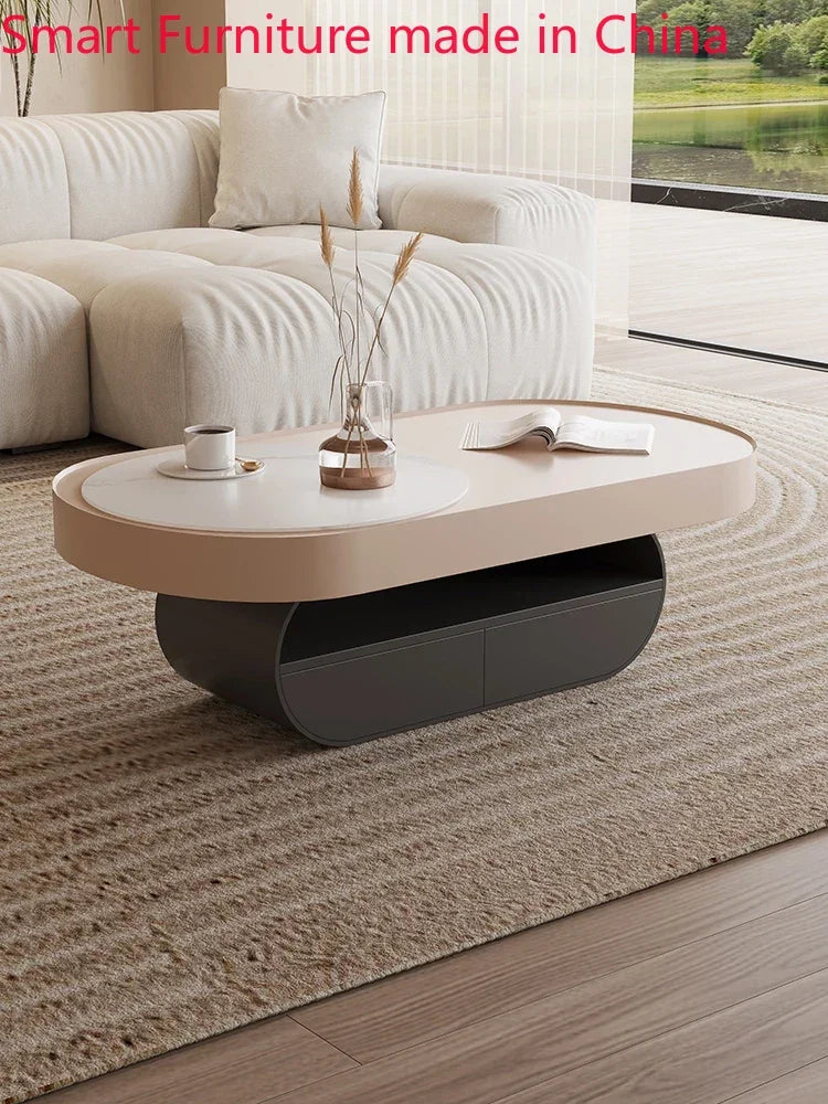 Minimalist Cream Oval Coffee Table