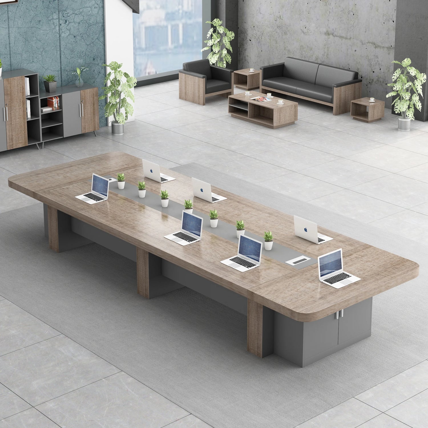 Modern Long Conference Table &amp; Chairs for 8 people