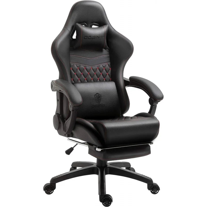 Gaming/Office PC Chair with Massage Lumbar Support,Vintage Style PU Leather High Back Adjustable Swivel Task Chair with Footrest