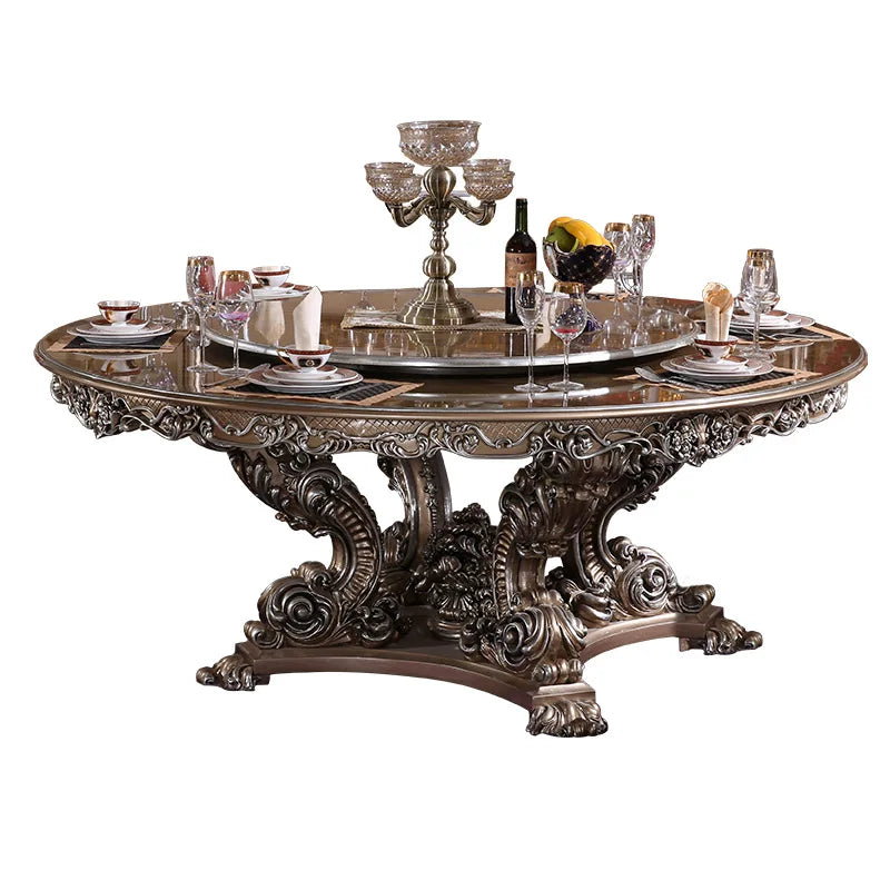 Hesha court French round dining table and chairs neoclassical European solid wood villa furniture 1.8M dining table