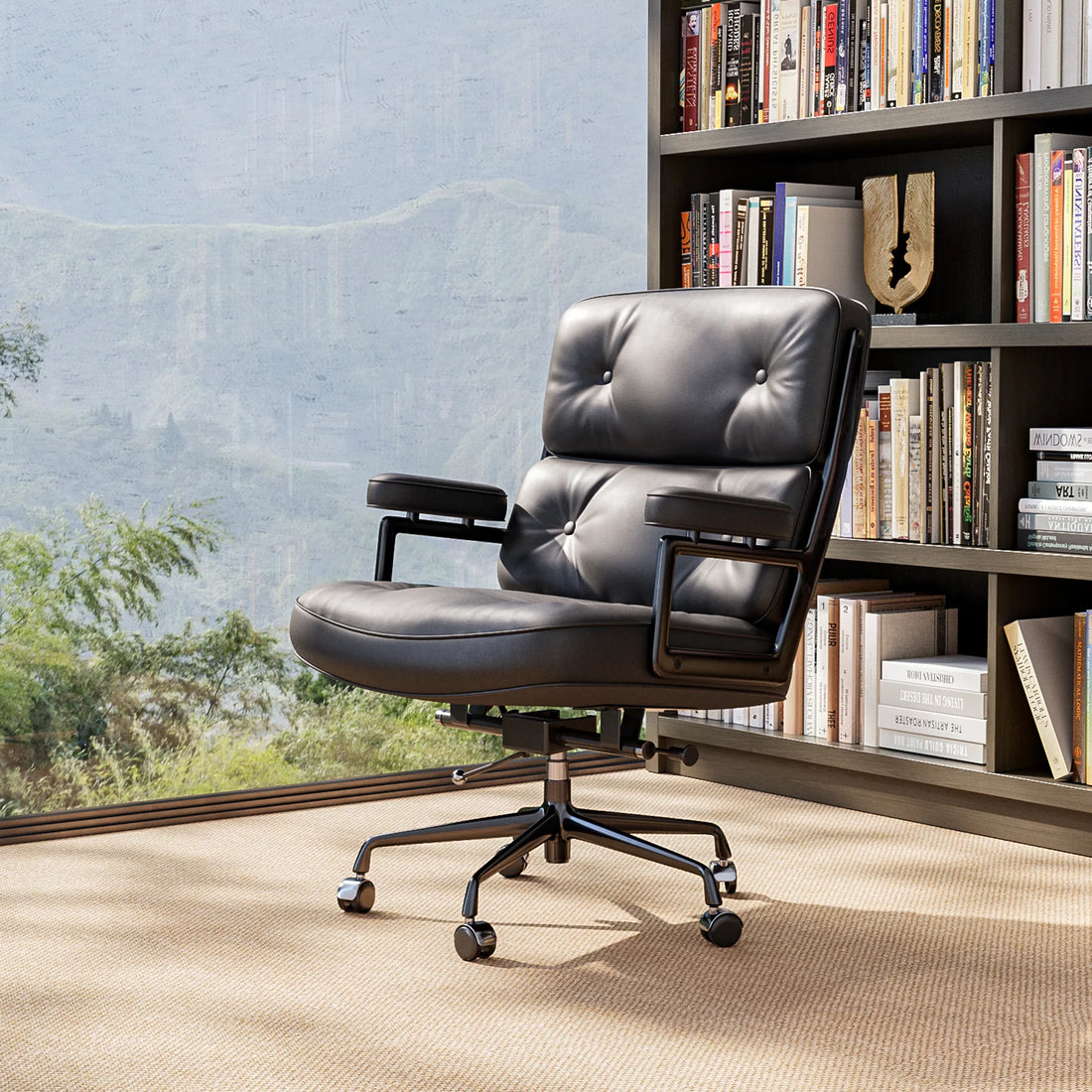 Black Genuine Leather Office Chair