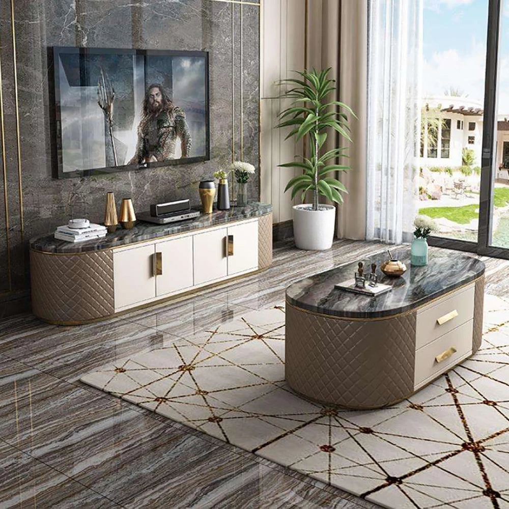 Modern Gold Frame Marble Coffee Tables And Tv Stand Set Furniture