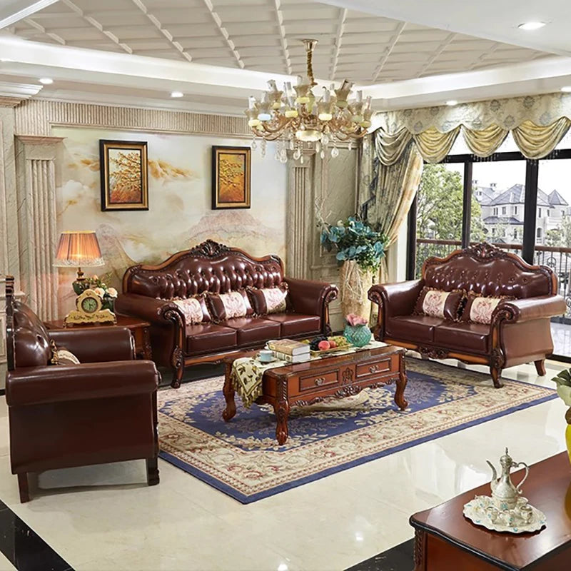 Europe High-Back Luxury Sofas – Soft Vintage Leather Sectional & Designer Puffs