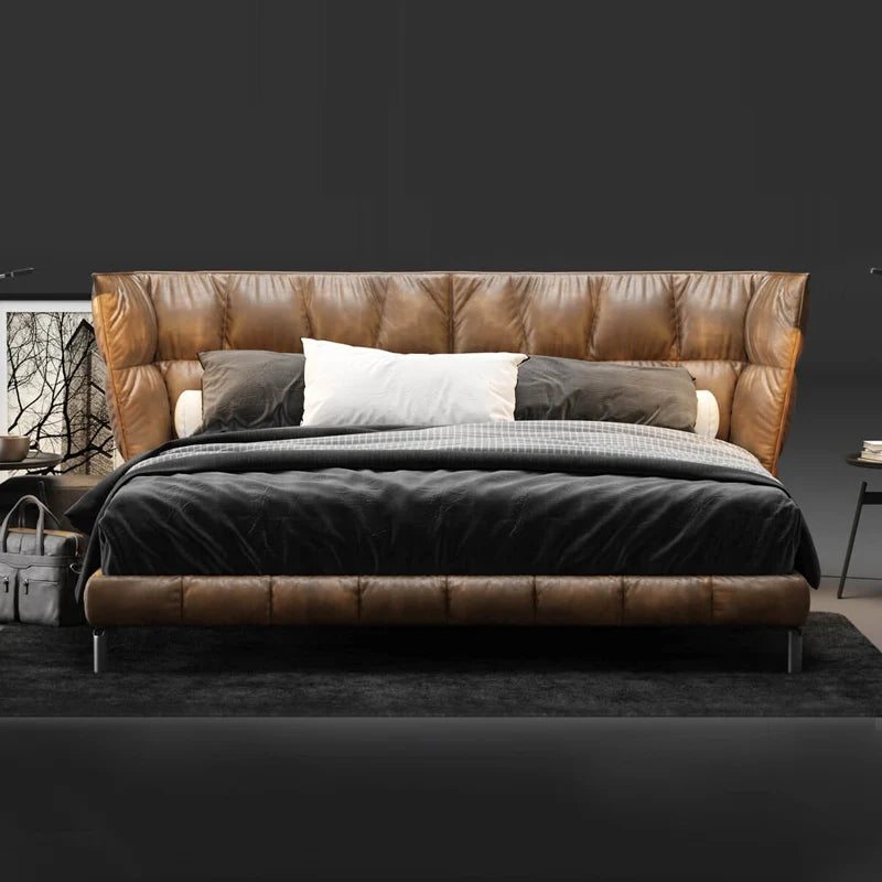 Italian light luxury leather bed, husk muscle bed, modern and simple villa master bedroom, high-end and grand double bed