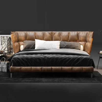 Italian light luxury leather bed, husk muscle bed, modern and simple villa master bedroom, high-end and grand double bed