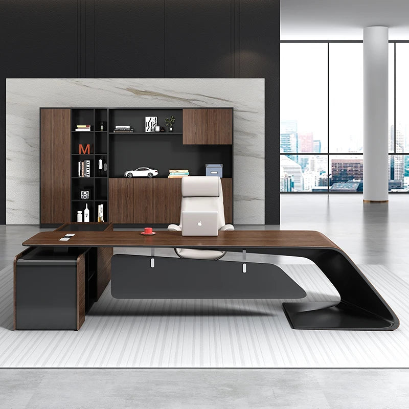 Modern High-End Desk in Solid Wood and Leather
