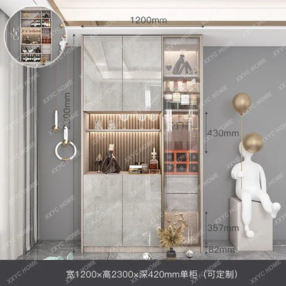 Solid wood side panel high cabinet integrated wall living room glass display wine cabinet